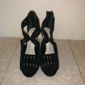 Black Suede Open Toe Stiletto Heels